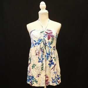 Ingrid & Isabel Cream Blue & Purple Floral Haulter Top Women’s Lg Maternity